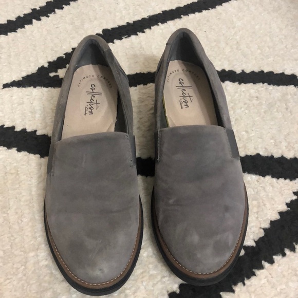 Clarks Gray Suede Loafers Ultimate Comfort Collection 7 - Picture 1 of 8